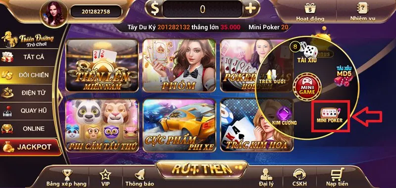 Không khó để tìm thấy biểu tượng mini poker tại sảnh minigame